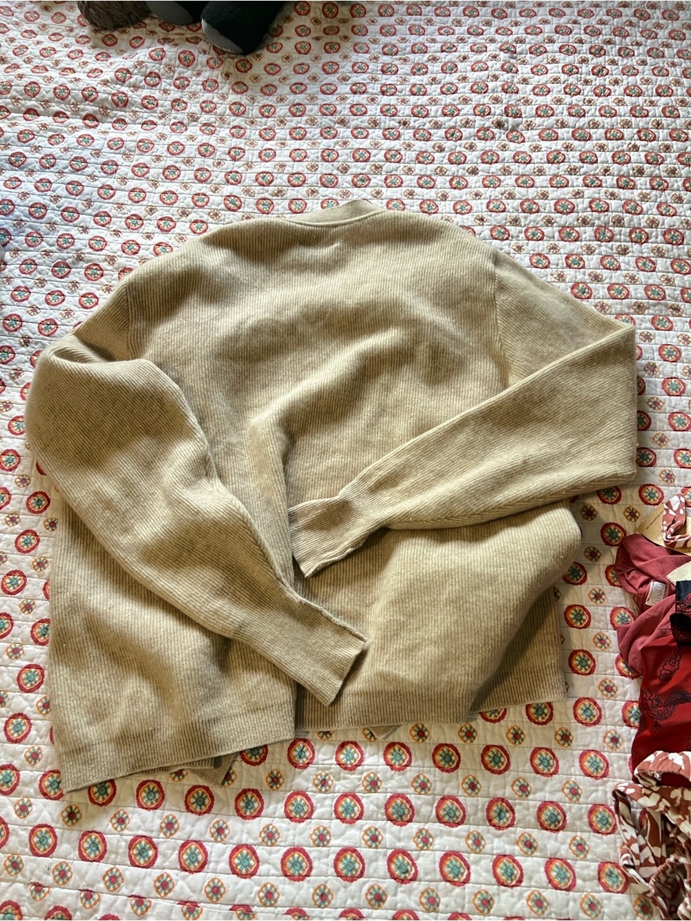 EUC Vintage 70s St. Beige Cashmere Tasmanian Lambswool Cardigan Size XL - Picture 5 of 6